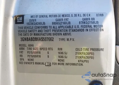 2010 Chevrolet Hhr Lt из США, поврежденный, VIN 3GNBABDB6AS507662